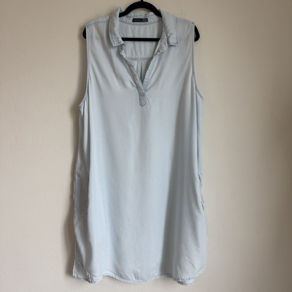 Womens 3X Light Denim Chambray Look Tencel Sleeveless Dress Farm Core Western